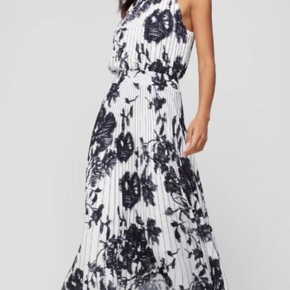 White House Black Market Sleeveless Halter Pleated Midi Dress - Picture 2 of 6